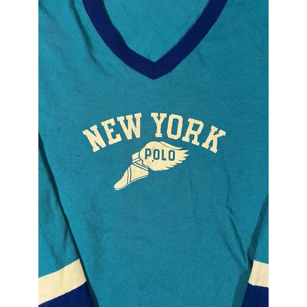 Polo Ralph Lauren New York State Champs #67 Size S V-Neck Shirt Repro Classic